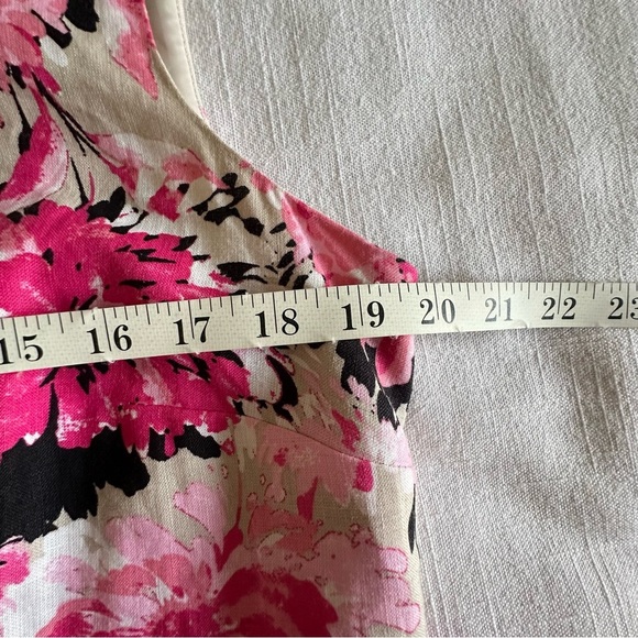 Kim Rogers Dress Womens 14 Pink Black Floral Linen Shift Sheath Classic Office - Picture 7 of 12